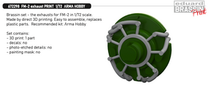 Eduard Brassin ED672298 Grumman FM-2 Wildcat exhaust 3D PRINTED 1/72 (designed to be used with Arma Hobby kits)