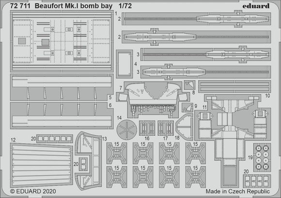 ED72711 Eduard 1/72 Bristol Beaufort Mk.I bomb bay detail (Airfix kits)