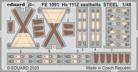 EDFE1091 Eduard 1/48 Heinkel He-111Z 'Zwilling' seatbelts STEEL (ICM kits)