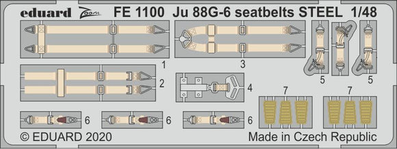 Eduard EDFE1100 1/48 Junkers Ju-88G-6 seatbelts STEEL (designed to be used with Dragon kits)