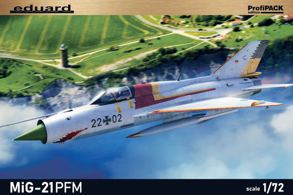 EDK70144 1/72 Re-released! Mikoyan MiG-21PFM ProfiPACK edition kit of Soviet Cold War jet aircraft MiG-21PFM in 1/72 scale. - plastic parts: Eduard - marking options: 5 - decals: Eduard - PE parts: yes, pre-painted, - painting mask: yes, - resin parts: no