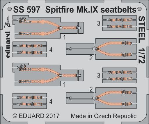 EDSS597 Eduard 1/72 Supermarine Spitfire Mk.IXC/Mk.IXE seatbelts STEEL (Eduard kits)