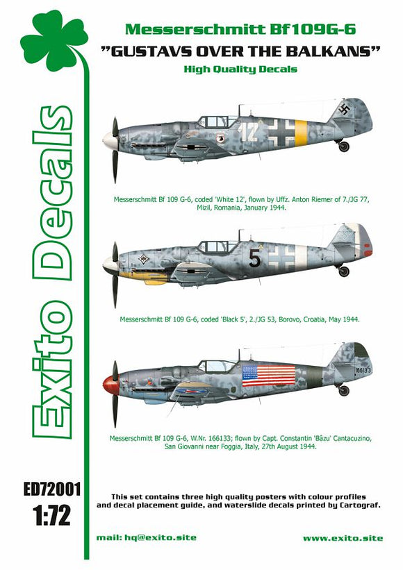 EXED72001 Exito Decals 1/72 Gustavas over the Balkans ( Bf109-G-6 )