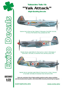 EXED72007 Exito Decals 1/72  “Yak Attack" markings for three Yak-1b fighters: