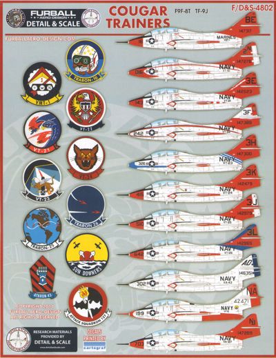 FDS-4802 Furball Aero Design 1/48 Colorful Cougar Trainers features markings for 11 F9F-8T/TF-9J aircraft