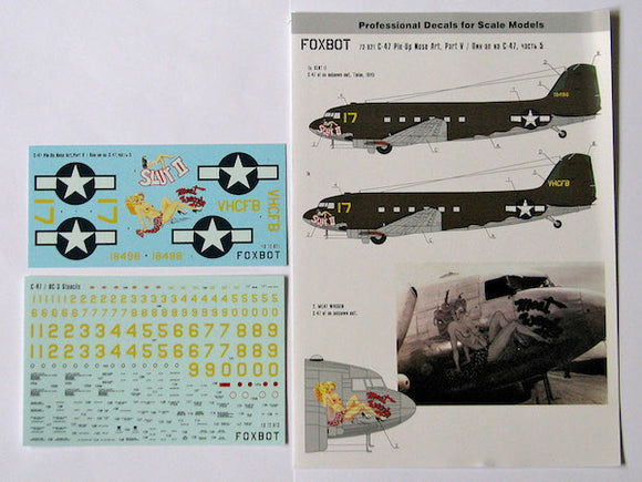 FBOT72021 Foxbot  1/72 Pin-Up Nose Art Douglas C-47 and Stencils, Part 5 (for Airfix, Italeri, ESCI, Revell kits