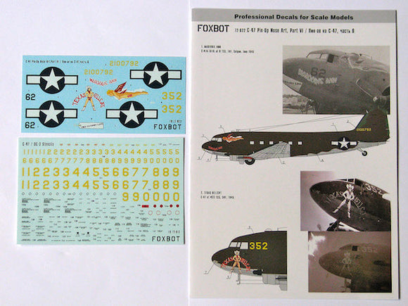 FBOT72022 Foxbot  1/72 Pin-Up Nose Art Douglas C-47 and Stencils, Part 6 (for Airfix, Italeri, ESCI, Revell kits)