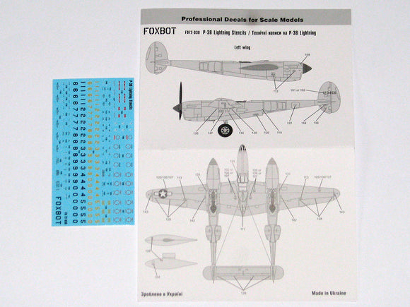 FBOT72030 Foxbot  1/72 Lockheed P-38 Lightning Stencils