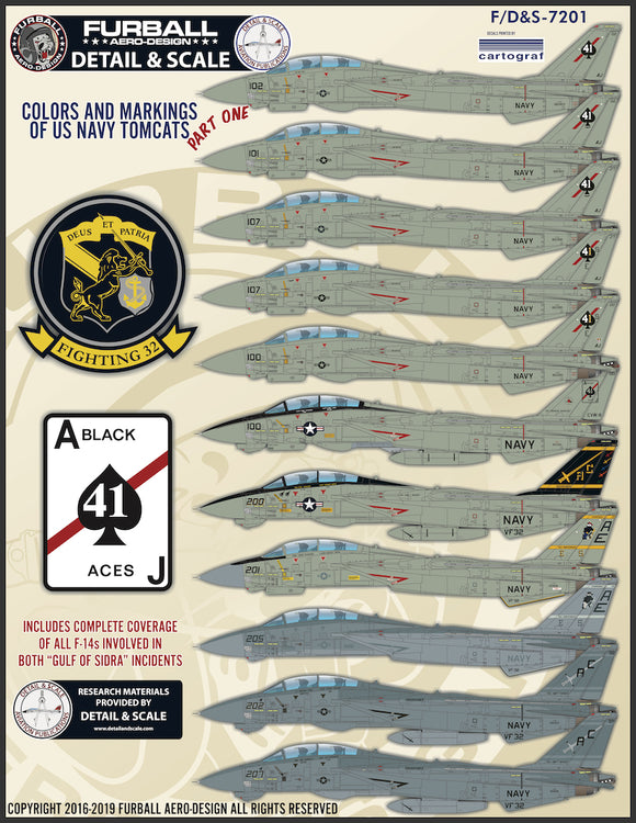 FDS-7201 Furball Aero Design 1/72 Grumman F-14A Tomcats part 1 “Colors and Markings of US Navy F-14s Part I