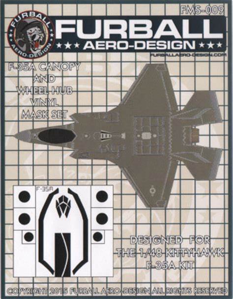 FMS-009 Furball Aero Design 1/48 Lockheed-Martin F-35A Lightning II Canopy & Wheel Hubs masks (Kitty Hawk Model kits)