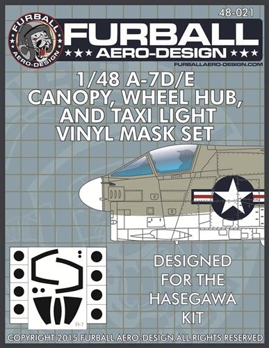 FMS-021 Furball Aero Design 1/48 Vought A-7D/E Corsair Canopy, Wheel Hub, & Taxi Light masks (Hasegawa kits)[A-7E]