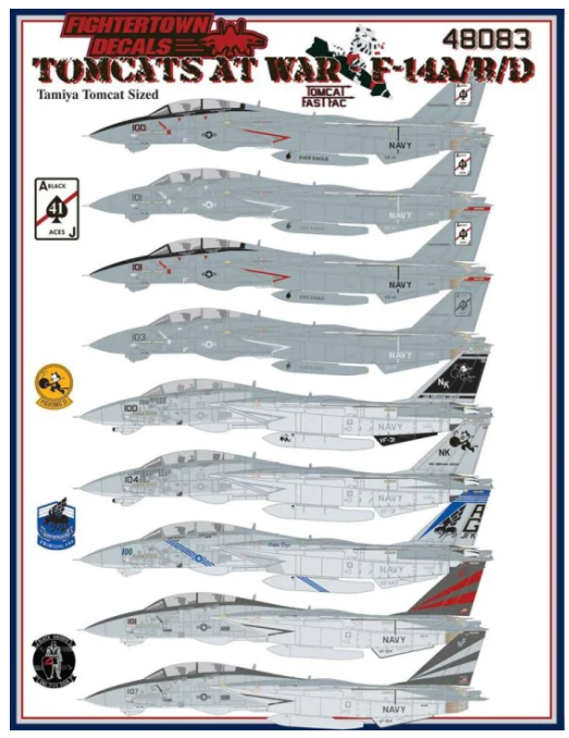 FT48083 Fightertown Decals 1/48 Tomcats at War F-14A/B/D Sized for Hasegawa kit