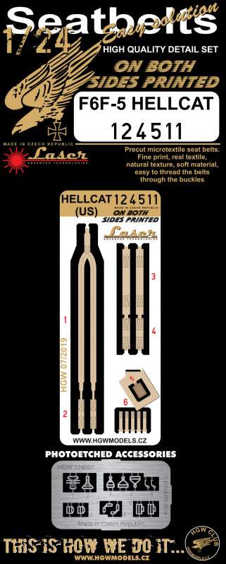 HGW124511 HGW 1/24 Grumman F6F-5 Hellcat - Seatbelts (designed to be used with Airfix kits)