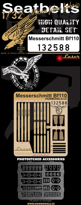 HGW132588 HGW 1/32 Messerschmitt Bf110 Pre Cut  (Revell Dragon)