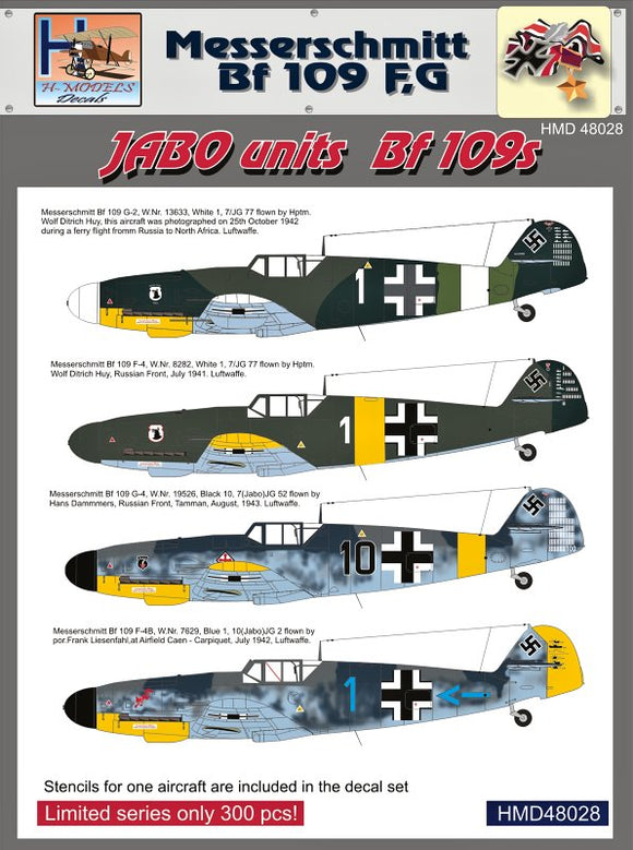 HMD48028 H-Model Decals 1/48 Messerschmitt Bf-109F/Messerschmitt Bf-109G Jabo Units
