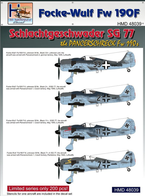 HMD48039 H-Model Decals 1/48 Focke-Wulf Fw-190F SG 77