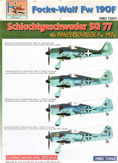HMD72062 H-Model Decals 1/72 Focke-Wulf Fw-190F SG 77