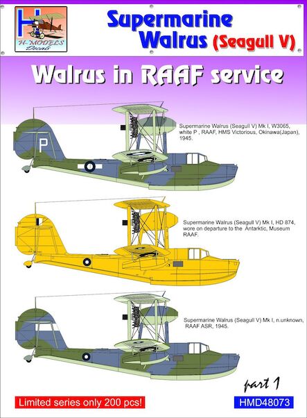 HMD72092 H-Model Decals 1/72 Westland Walrus Mk.I/Seagull Mk.V in RAAF Service, Pt.1