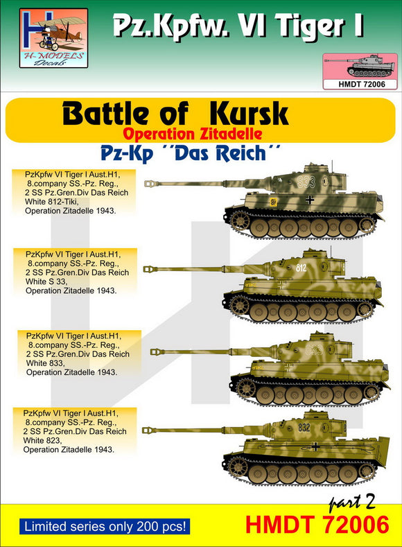 HMT72006 H-Model Decals 1/72 Pz.Kpfw.VI Tiger I Battle of Kursk (Pz.Kp. 