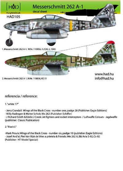 HUN48105 HAD Models 1/48 Messerschmitt Me-262A-1 (Luftwaffe black 