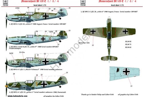 HUN72150 HAD Models 1/72 Messerschmitt Bf-109E-1/Bf-109E-3/Bf-109E-4