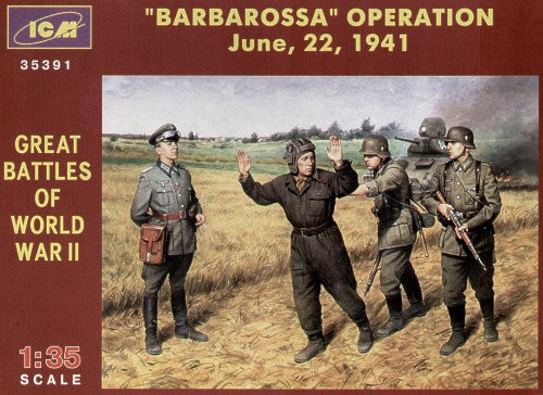 ICM35391 ICM 1/35 Barbarossa 22nd June 1941. 3 German (WWII) Infantry and 1 captured Russian (WWII) tank crew