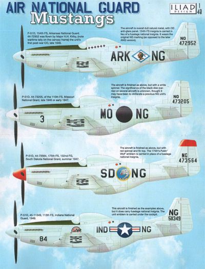 ILD48024 Iliad Design 1/48 Air National Guard North-American P-51D Mustangs Arkansas, Missouri, South Dakota and Indiana ANG