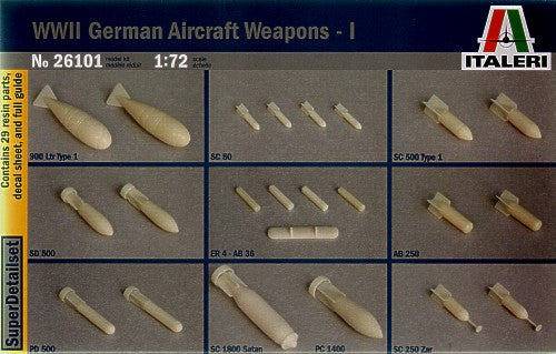 IT26101 Italeri 1/72 WWII German Aircraft Weapons Set 1 Bombs etc
