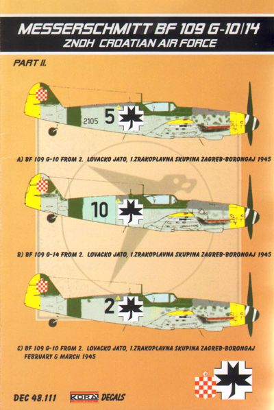 KORD48111 Kora 1/48 Messerschmitt Bf-109G-10/G-14 (ZNDH Croatian AF) (Hasegawa, Fujimi, Hobby Craft and Academy kits)