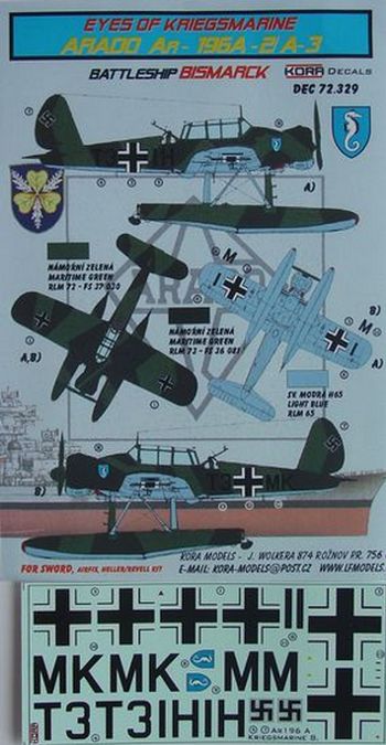 KORD72329 Kora 1/72 Arado Ar-196A-2/A-3 (BISMARCK) (Airfix, Encore, Heller and Revell kits)
