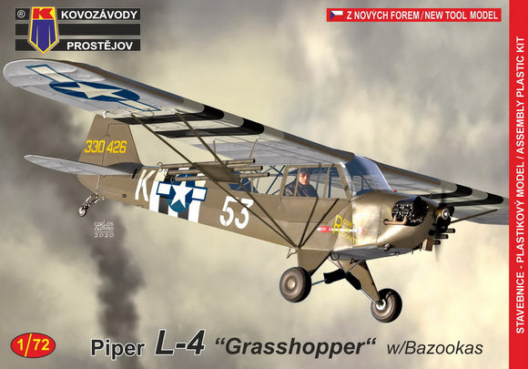 KPM72190 Kovozavody Prostejov 1/72 Piper L-4 Grasshopper with Bazookas 'Rosie The Rocketeer' 'Lucky Pierre' and 'Buzz Bomb'