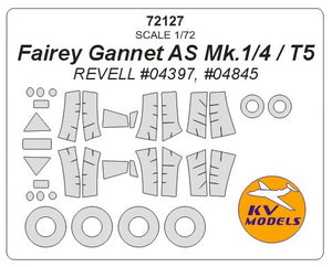 KV72127 KV Model 1/72 Fairey Gannet AS Mk.1/4 / T5 + wheels masks ( Revell RV04397, RV04845 kits)