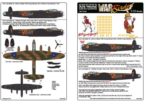 KW172094 Kits-World 1/72 Avro Lancaster B.I/III Johnny Walker 'Still Going Strong' WS-J W4954 9 Sqn Bardney 1944 - Avro Lancaster B.I/III 'Getting Younger Every Day' WS-Y LM220 9 Sqn Bardney 1944