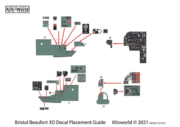 KW3D1721022 Kits-World 1/72 Bristol Beaufort Mk.I 3D Full colour Instrument Panels (Airfix kits)