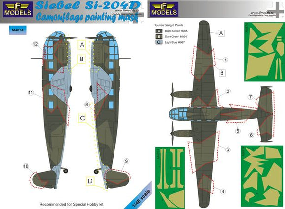 LFMM4874 LF Models 1/48 Siebel Si-204D camouflage pattern paint mask (Special Hobby kits)