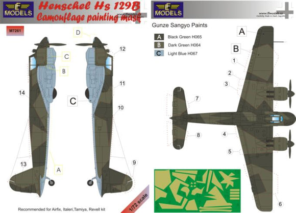 LFMM7261 LF Models 1/72 Henschel Hs-129B camouflage pattern paint mask (Bilek, Italeri and Revell kits)