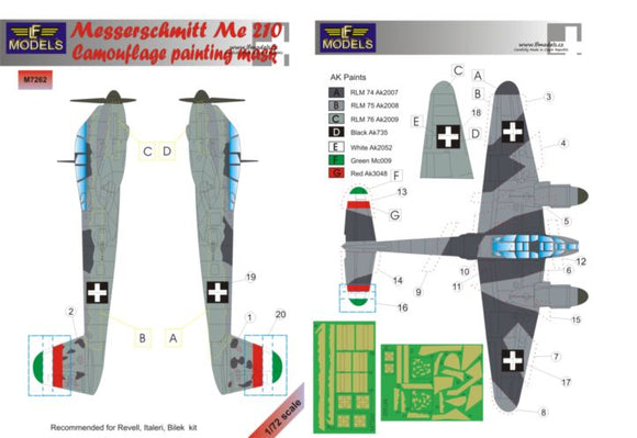 LFMM7262 LF Models 1/72 Messerschmitt Me-210 camouflage pattern paint mask (Bilek, Italeri and Revell kits)