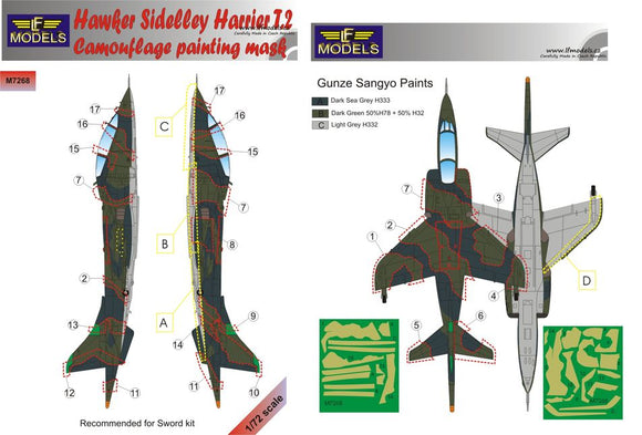 LFMM7268 LF Models 1/72 BAe Harrier T.2 camouflage pattern paint mask (Sword kits)