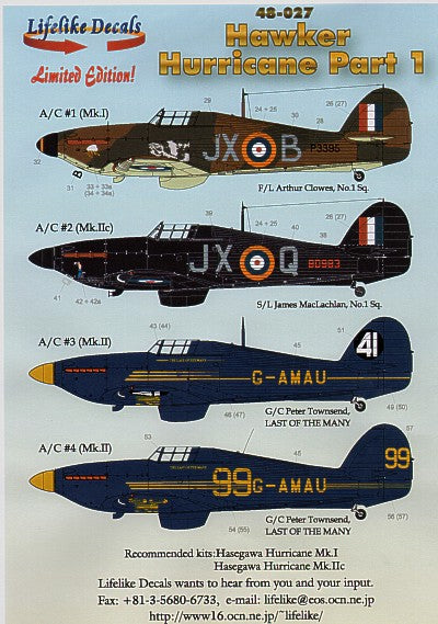 LL48027 Lifelike Decals  1/48 Hawker Hurricane Mk.I Pt 1 (4)