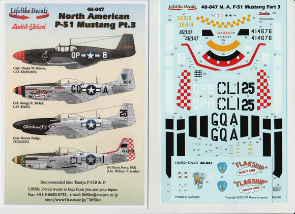 LL48047 Lifelike Decals  1/48 North-American P-51B/P-51D Mustang part 3 Inc Flagship Nancy Ann, Oklahoma Kid plus 2 more