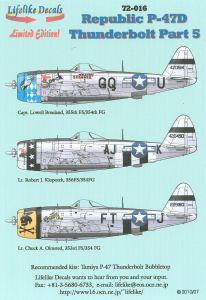 LL72016 Lifelike Decals  1/72 Republic P-47D Thunderbolt part V