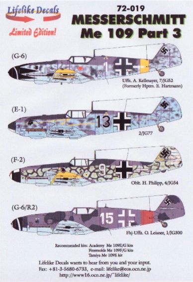 LL72019 Lifelike Decals  1/72 Messerschmitt Bf-109 Part 3 (4)