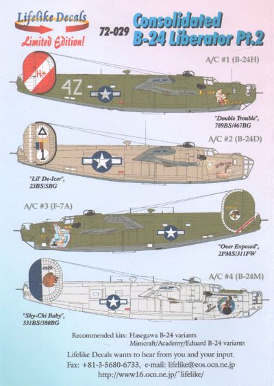 LL72029 Lifelike Decals  1/72 Consolidated B-24 Liberator Part 2