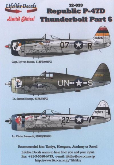 LL72033 Lifelike Decals  1/72 Republic P-47D Thunderbolt Part 6.