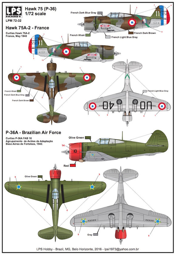 LPM7232 LPS 1/72 Curtiss Hawk H-75A-2 (P-36A) France and Brazilian Air Force [Hawk Mohawk Mk.III/H-75C-1 H-75A-3]