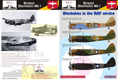 MNFD72001 ROP o.s. 1/72 Bristol Blenheim Mk.I In RAF Service