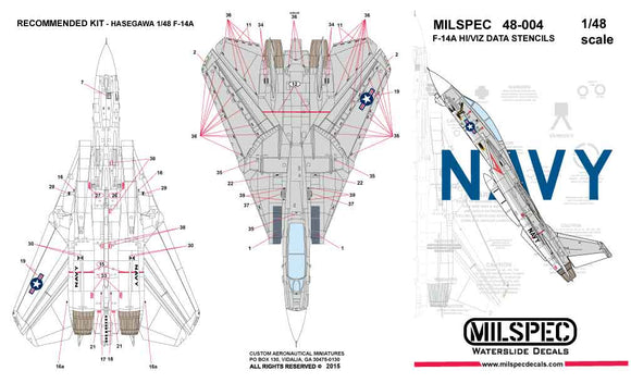 MPEC48004 Milspec 1/48 Grumman F-14A Tomcat HI/VIZ DATA STENCILS