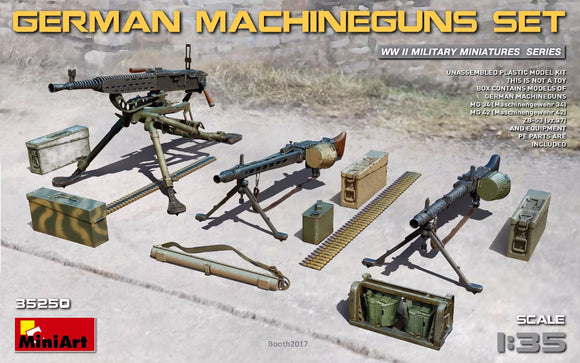 MT35250 Mini Art 1/35 German Machine Gun set. Box contains models of German machineguns (MG 34, MG 42, ZB-53).
