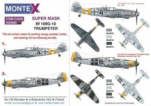 MXK24060 Montex 1/24 Bf 109G-10 (Trumpeter Kits) canopy mask (interior and exterior canopy frame mask) insignia and markings masks + decals