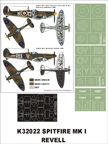 MXK32022 Montex 1/32 Supermarine Spitfire Mk.I (interior and exterior canopy masks) + insignia and markings masks (Hasegawa and Revell kits)